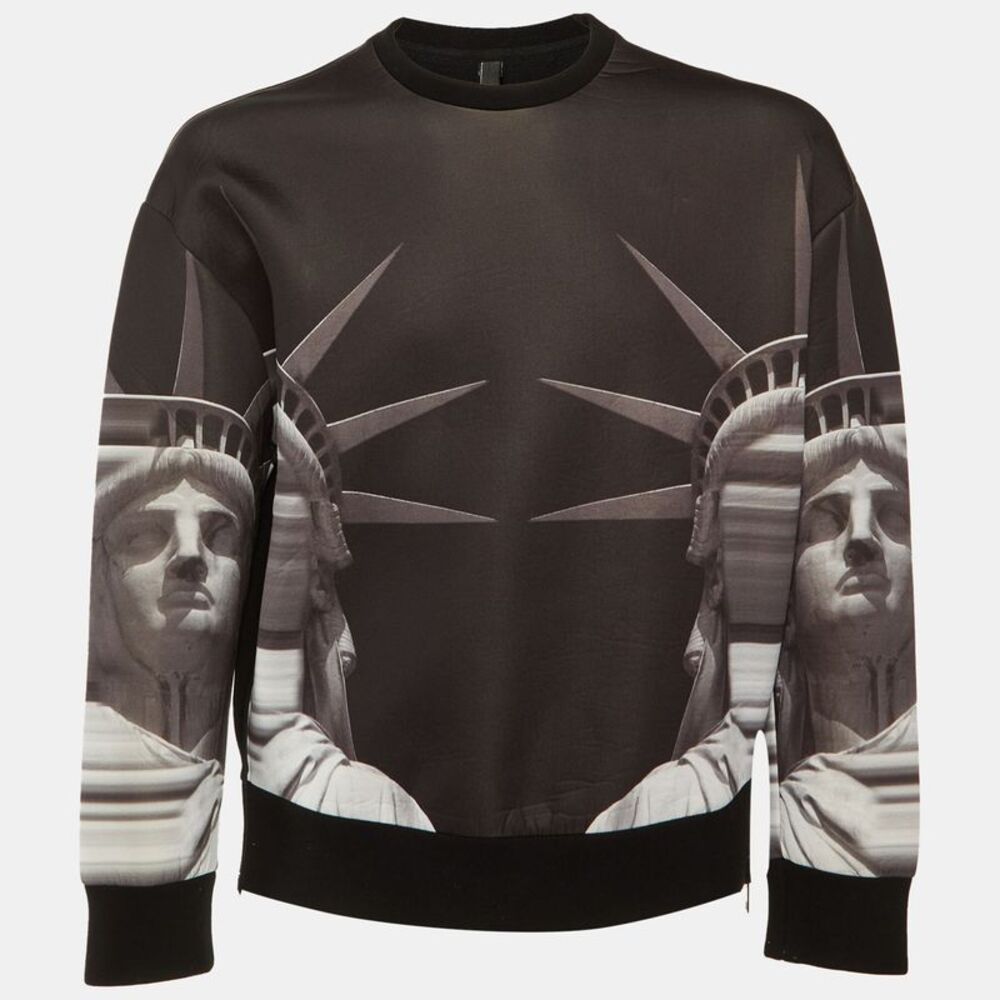 Neil Barrett Black Statue Of Liberty Knit Oversize Bomber Fit Sweatshirt M